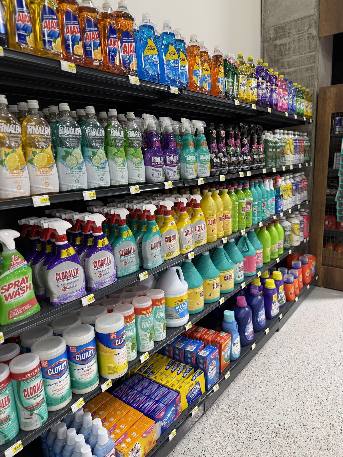 Household cleaning and essentials aisle