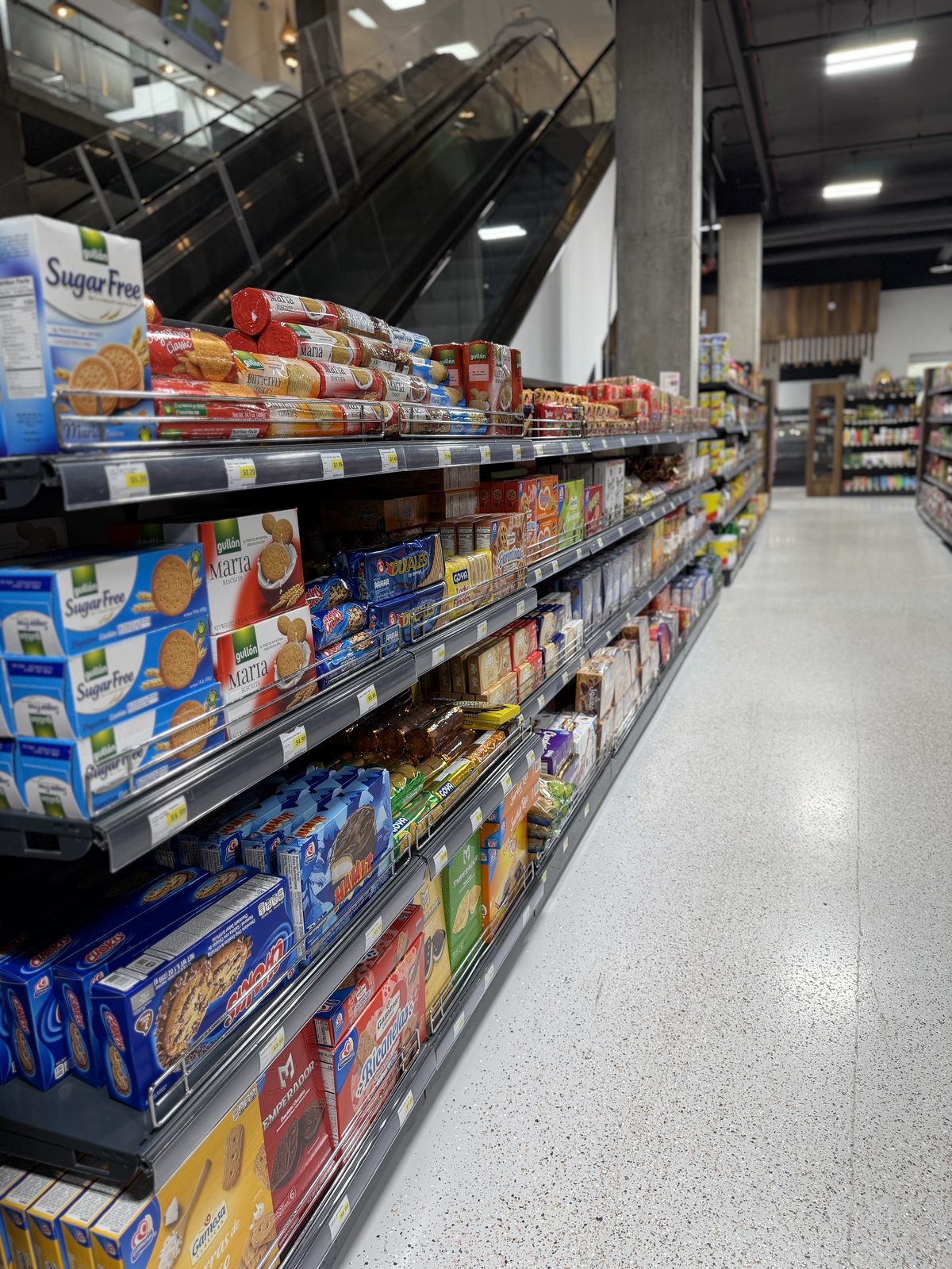 Imported and specialty foods aisle at Karmel Market